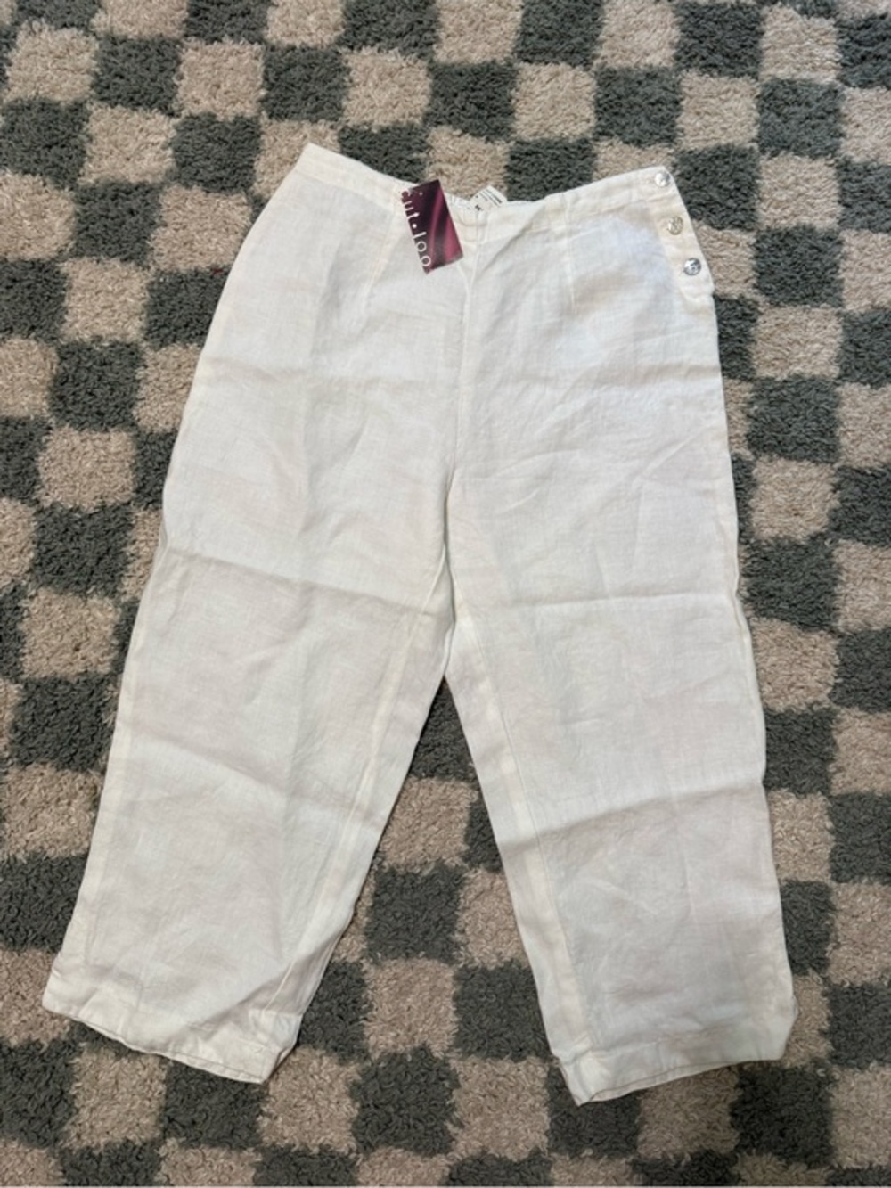 Cut Loose nwt white 100% linen cropped pants mother of pearl buttons beach Small
